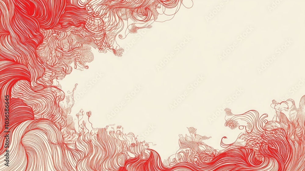 Poster line art illustration featuring a red border pattern with ample copy space