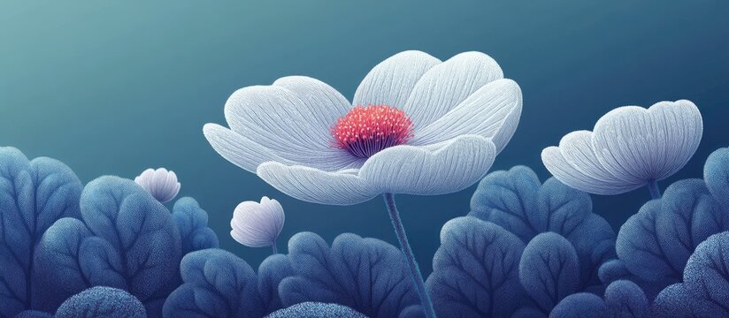 Pretty White Flower Of Anemone Plant Cloce Up