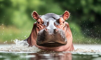 Close-up of a hippopotamus's face in the water