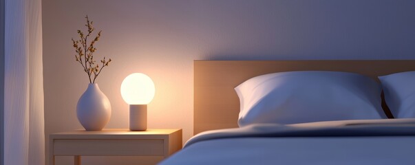 A serene and cozy bedroom with gentle lighting and minimalist decor, ideal for unwinding after a long day.