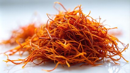 Fototapeta premium Saffron-colored fibers from a fungus or plant are stuck together by a slimy substance that resembles silk, nature, fiber, saffron