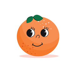 Tangerine icon in groovy. retro character. Vector illustration
