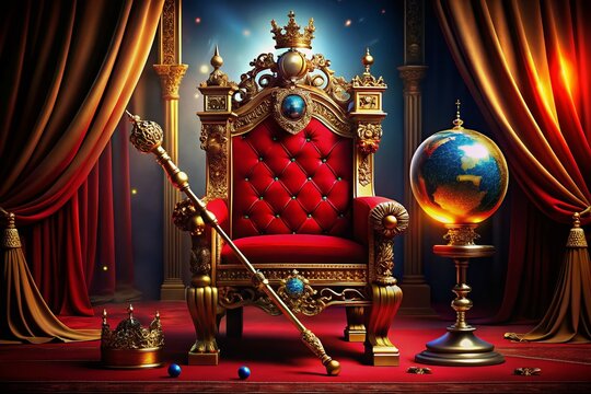 Majestic throne adorned with golden King Card, ready for conquest.