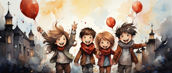 Happy Children Celebrating New Year's Party