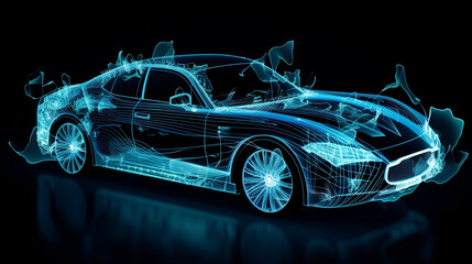 X-ray of car with chassis isolated on black background. 3D illustration