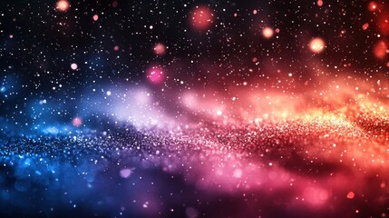 Naklejka premium Colorful particles of light create a beautiful cosmic backdrop in deep space at night, showcasing vibrant hues of blue, pink, and purple