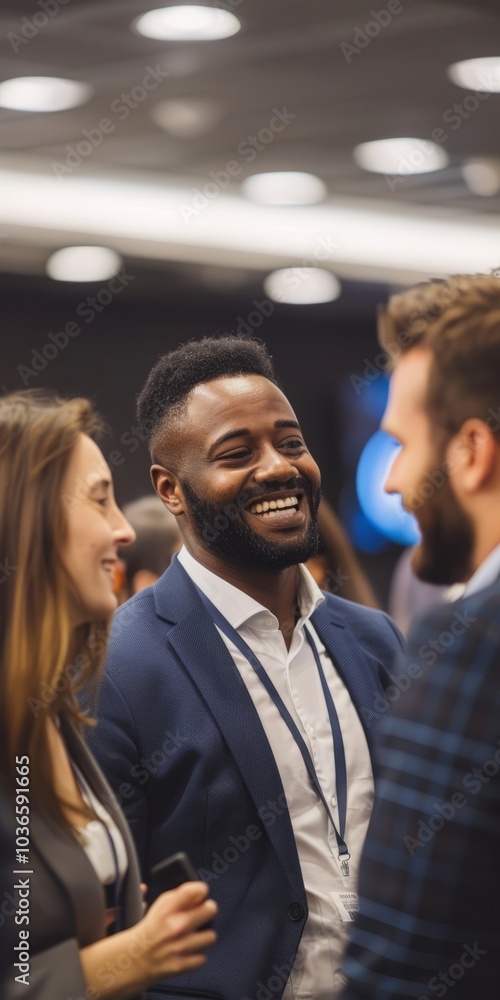 Poster professional networking event with diverse business professionals engaging in conversation and build