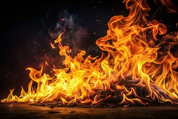 Fototapeta premium Fiery art captures attention with fire drawings amidst ample space for text.