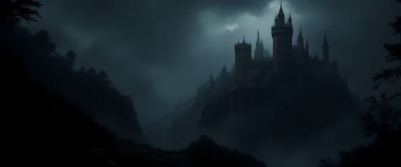 Dark and creepy gothic castle background, hyper detail