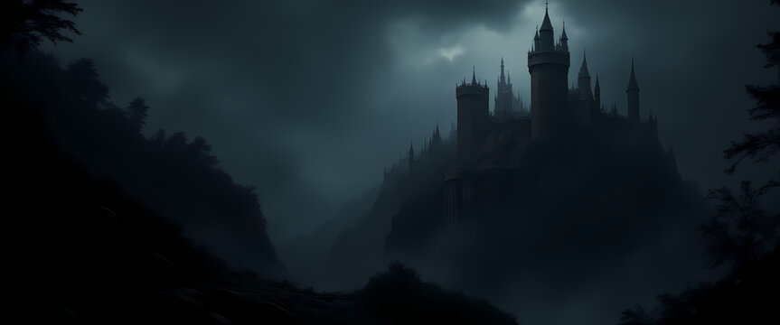 Dark and creepy gothic castle background, hyper detail