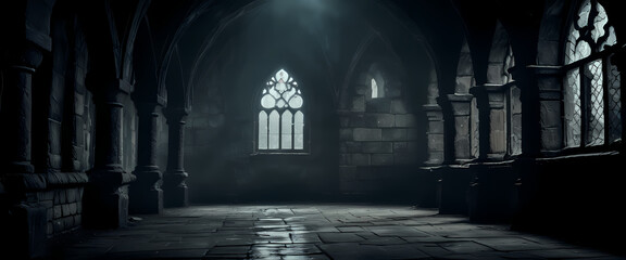 Obraz premium Dark and creepy gothic castle background, hyper detail