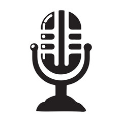 Microphone Icon Silhouette Logo Sticker Vector Isolated on White Background Audio Symbol Design