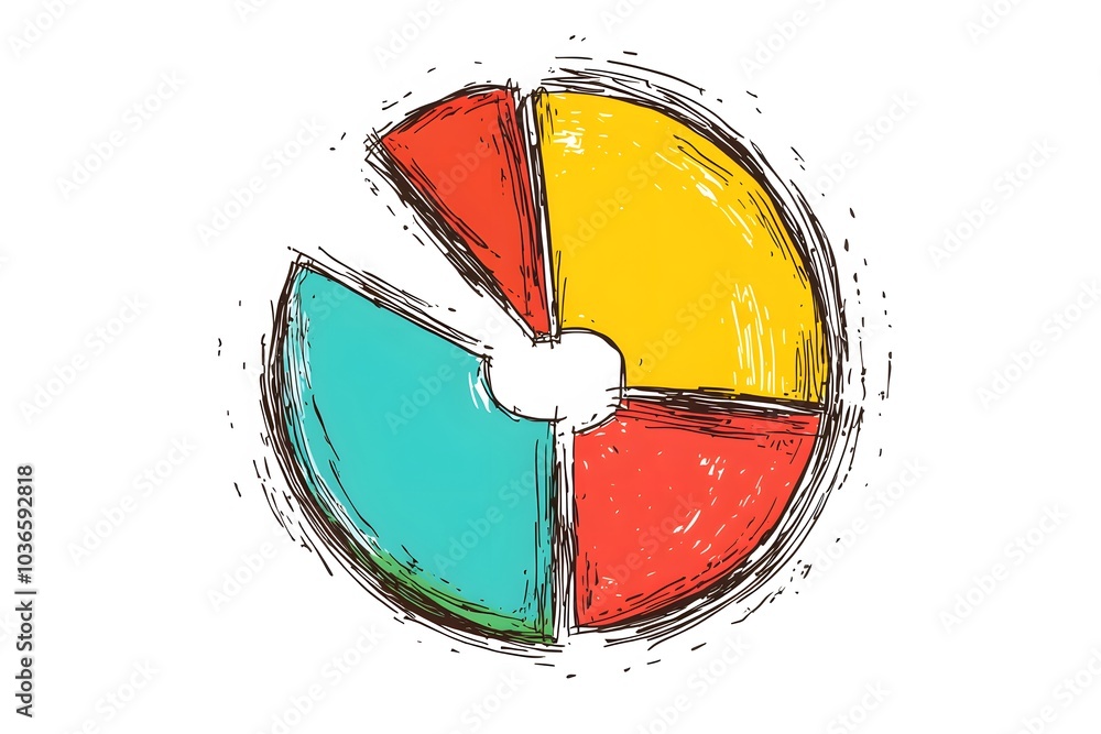 Poster hand-drawn sketch of a multicolored pie chart
