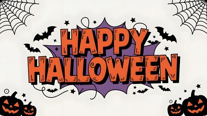 HoleHalloween Typography: "Design a retro vector typography for Halloween that says 'Happy Halloween' in a fun and spooky font. Set on a clean white background with decorative elements such as spider 