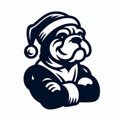 Obraz premium Smiling Bulldog in Santa Claus Costume with Arms Crossed