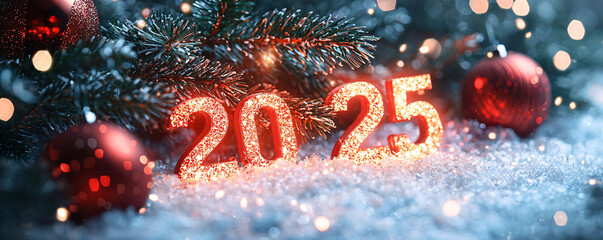 2025 Happy New Year Celebration With Glitter And Fireworks In Eve Night
