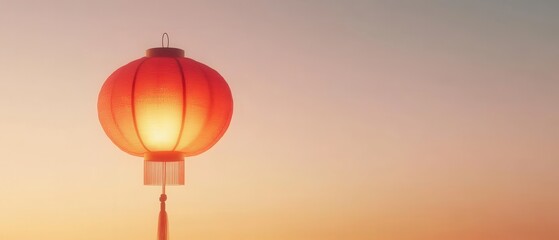 Vibrant red Chinese lantern illuminating the night during the Mid-Autumn Festival celebration, symbolizing unity and prosperity