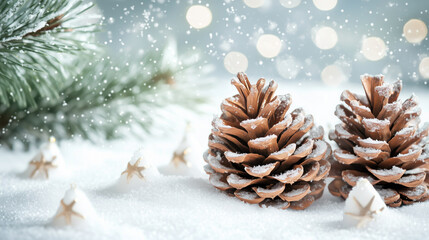 Beautiful christmas greeting card with pine cones