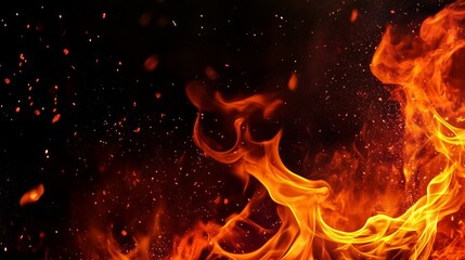 Fototapeta premium A vibrant display of flames and embers against a dark background, evoking warmth and intensity.
