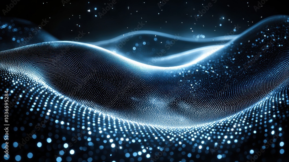 Aufkleber abstract waves of light and particles create a mesmerizing digital landscape in a dark setting