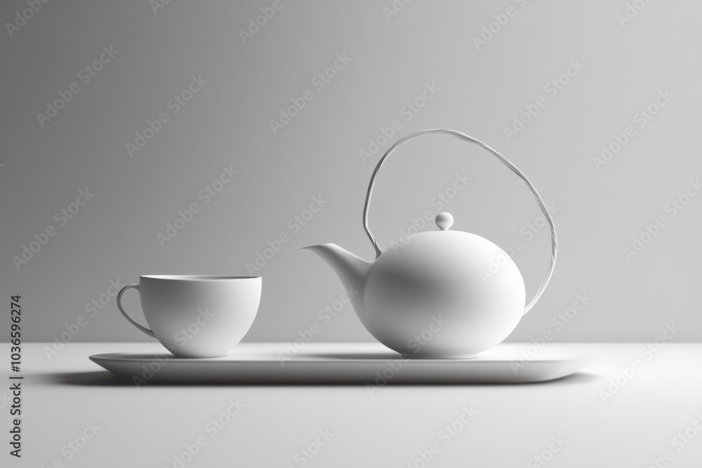 Poster a stylish white kettle and cup are presented on a clean surface, showcasing a minimalist design in a