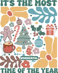 It's the most wonderful time of the year Boho Floral Christmas Tree T shirt Design © Syedafatematuj