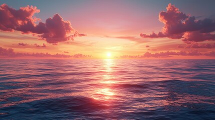 Obraz premium A breathtaking sunset over the tranquil ocean, with vibrant colors reflecting off gentle waves at dusk