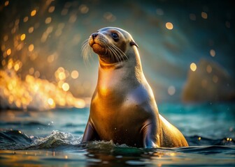 Obraz premium Breathtaking low-light shots illuminate the enchanting world of sea lions.