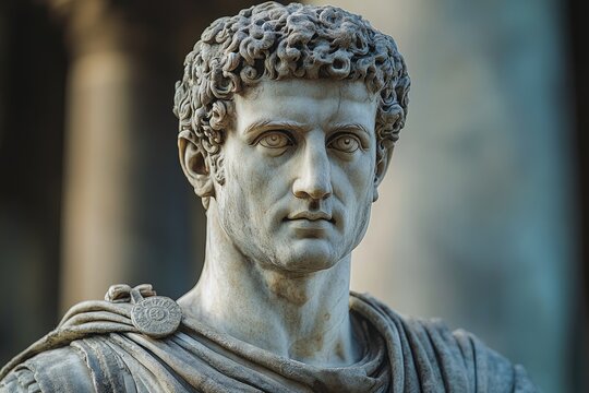 Majestic marble statue of roman emperor augustus caesar