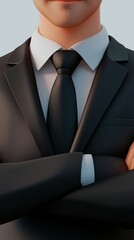 A man in a suit and tie is standing with his arms crossed