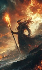 Fiery demon king with a flaming torch.