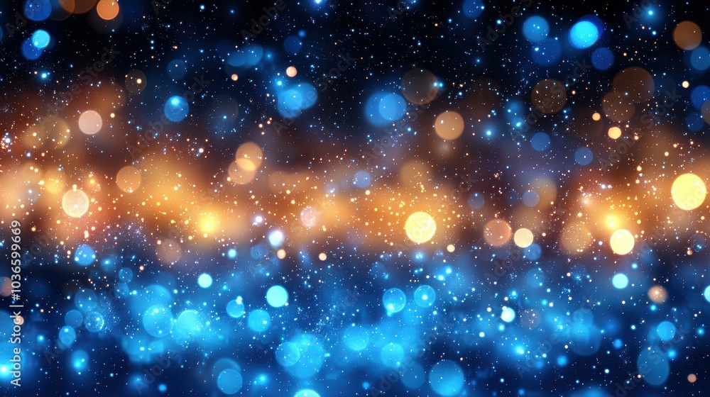 Poster a vibrant display of sparkling blue and orange bokeh lights create a magical atmosphere during a fes