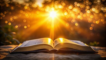 A sacred text illuminated by golden light, casting a reverent silhouette.