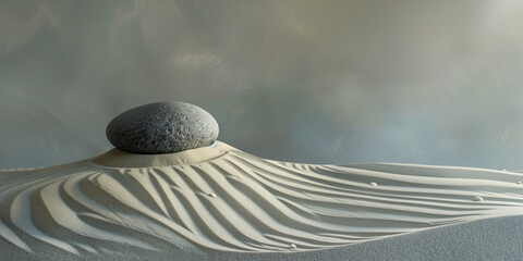 Zen stone and sand, panoramic zen still life