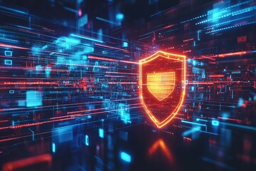 Obraz premium A digital firewall depiction showing cybersecurity protection in a virtual space