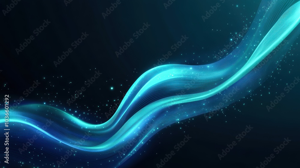 Aufkleber abstract blue wave with glowing particles on a dark background, creating a sense of motion and depth