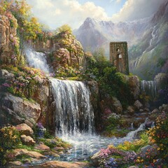 Fototapeta premium Landscape with cascading waterfalls