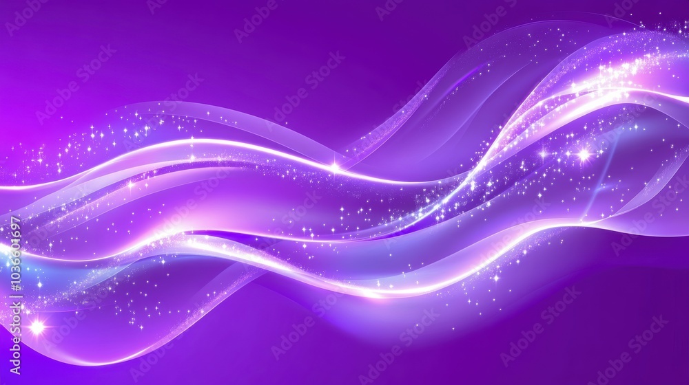 Poster abstract wave pattern with vibrant purple and sparkling elements, perfect for backgrounds or design 