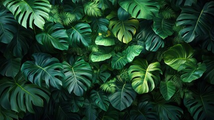 Lush green tropical leaves creating a vibrant natural backdrop in a dense jungle setting showcasing rich biodiversity and textures