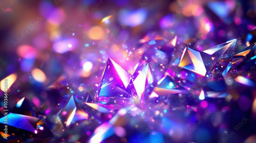 Aufkleber colorful, sparkling crystal shards reflecting light in a vibrant display of hues and patterns.