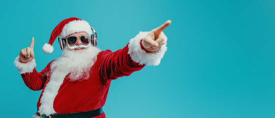 Santa Claus in upbeat mood with headphones on