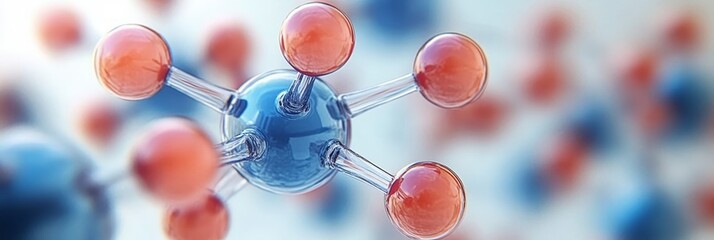 Blue and Red Molecule Structure A Close-Up on the Atomic Arrangement in Chemistry and Science.