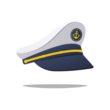 White captain cap vector isolated on white background.