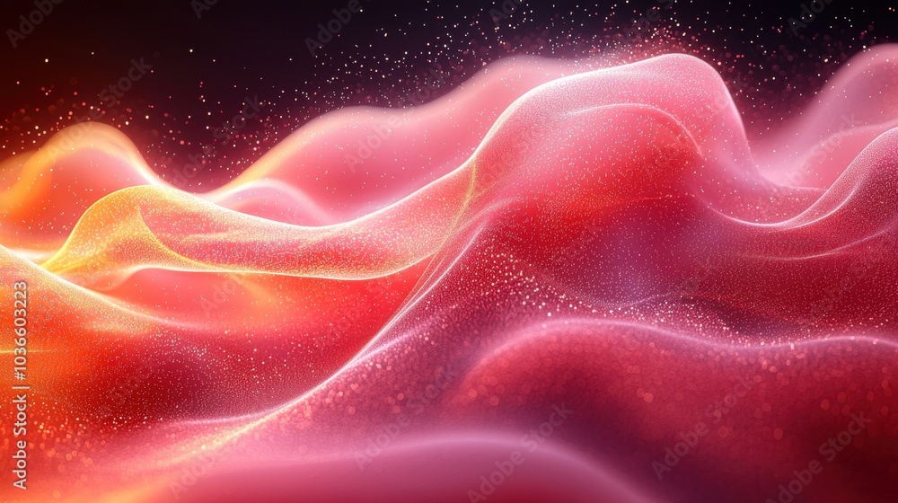 Poster abstract waves of pink and orange light create a mesmerizing display reminiscent of flowing fabric i