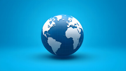 Fototapeta premium 3D Render of Earth Globe on Solid Blue Background, Minimalist World Map Illustration