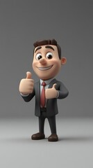 A cartoon man in a suit is giving a thumbs up