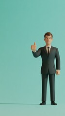 A man in a suit is giving a thumbs up