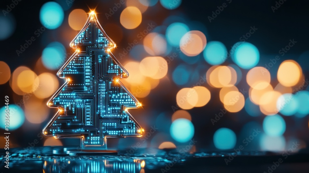Poster digital christmas tree gleams with circuit precision