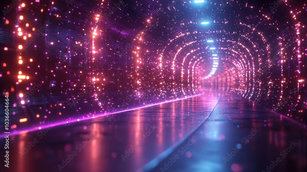 Aufkleber a colorful digital tunnel with glowing lights and sparkles in a futuristic setting during nighttime
