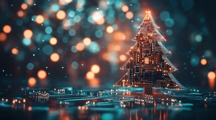 Modern Christmas tree with intricate circuit design